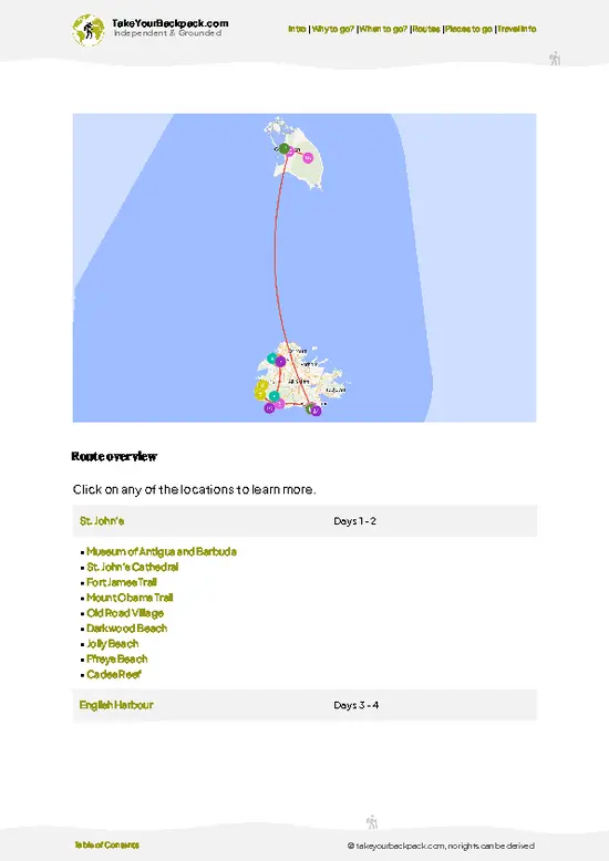 example page 4 from our offline Travel Guide for Antigua and Barbuda